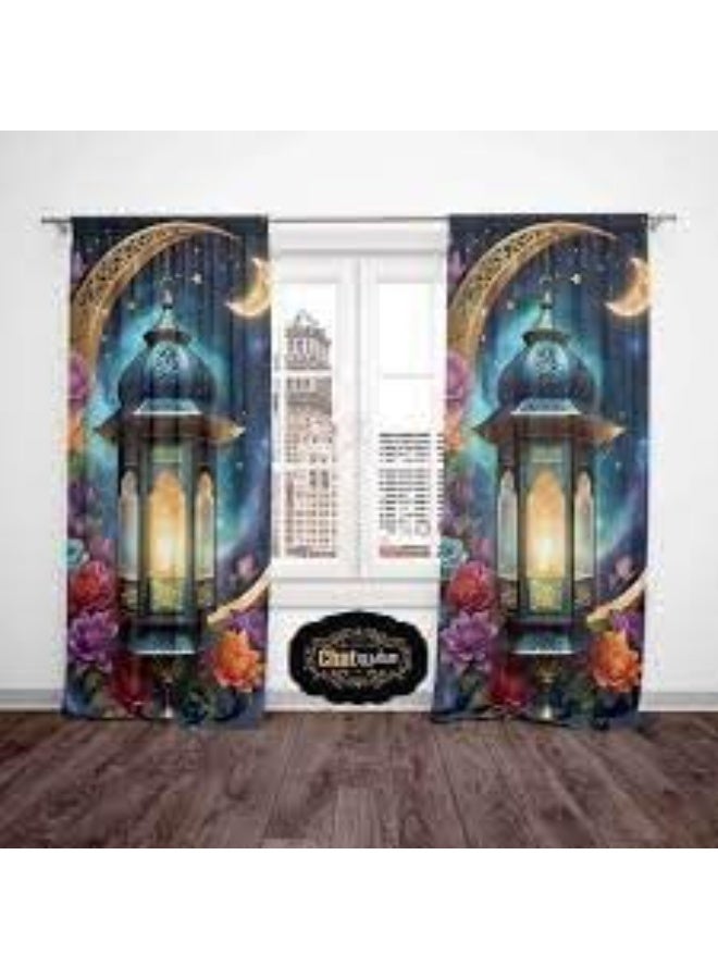 "Luxury curtains made of heavy printed soft fabric, measuring 150 cm wide × 250 cm long, ready-made with the most beautiful traditional and modern Ramadan patterns and decorations, available in all colors to suit every taste in décor." - Image 4
